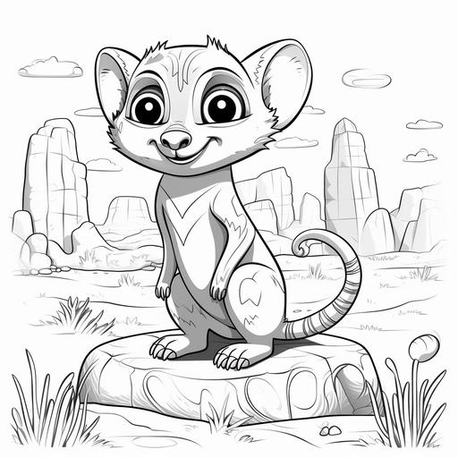 coloring page for kid, Meerkat, cartoon style, thick lines, no shading, ar-- 9:11