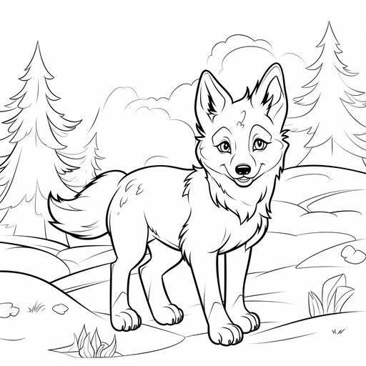 coloring page for kid, Wolf , cartoon style, thick lines, no shading, ar-- 9:11