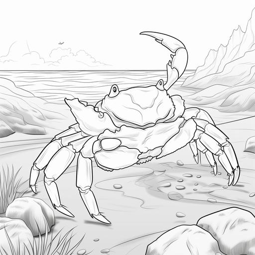 coloring page for kid, crab, cartoon style, thick lines, no shading, ar-- 9:11