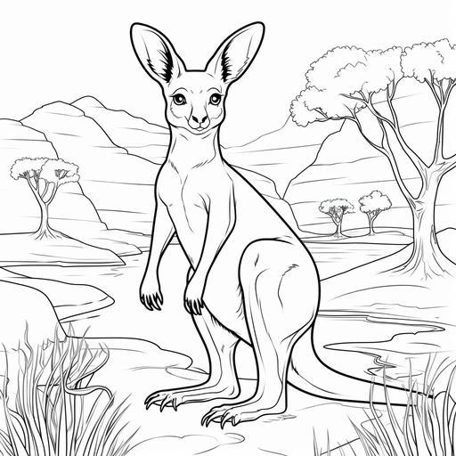coloring page for kid, kangaroo, cartoon style, thick lines, no shading, ar-- 9:11