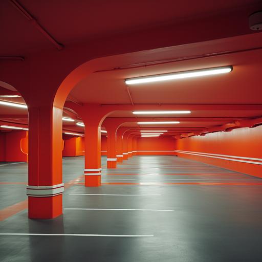 Underground car park, right angle structure, simple, bright