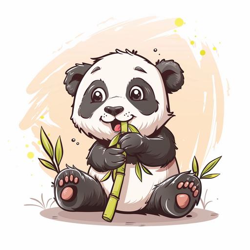 cute panda eating bamboo, cartoon style, white background, vector