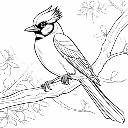 coloring page for kids, Blue Jay, cartoon style, thick line, low detailm no shading