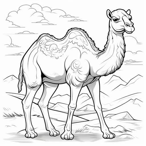 coloring page for kids, Camel, cartoon style, thick line, low detailm no shading