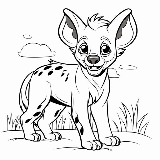 coloring page for kids, Hyena, cartoon style, thick line, low detailm no shading