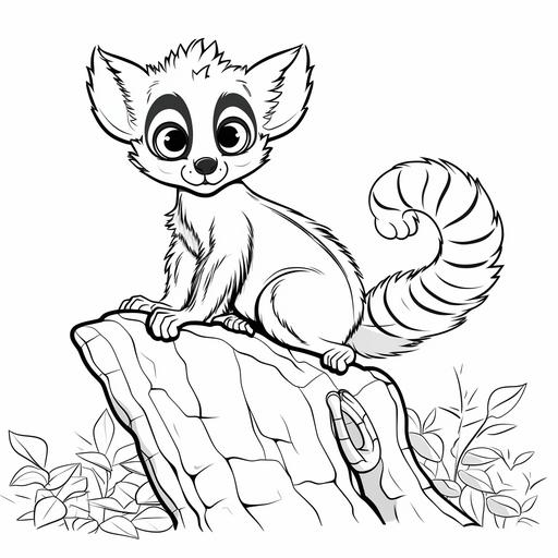 coloring page for kids, Lemur, cartoon style, thick line, low detailm no shading