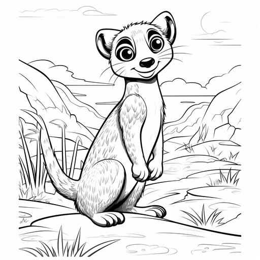 coloring page for kids, Meerkat, cartoon style, thick line, low detailm no shading