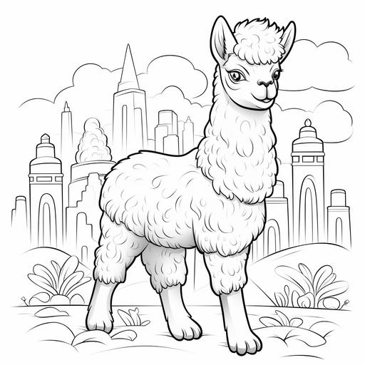 coloring page for kids,Alpaca, cartoon style, thick line, low detailm no shading