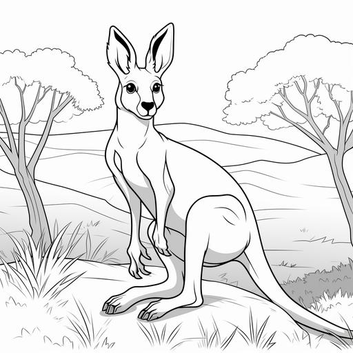 coloring page for kids,Kangaroo, cartoon style, thick line, low detailm no shading