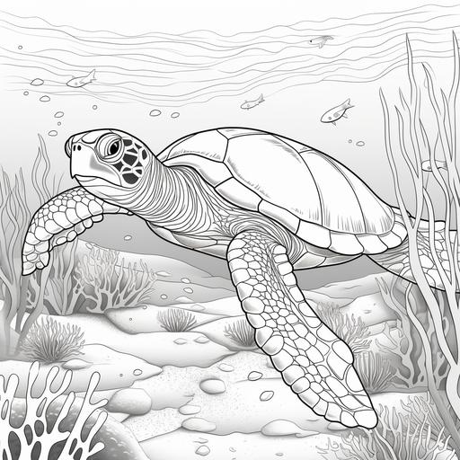 coloring page for kids,Sea Turtle, cartoon style, thick line, low detailm no shading