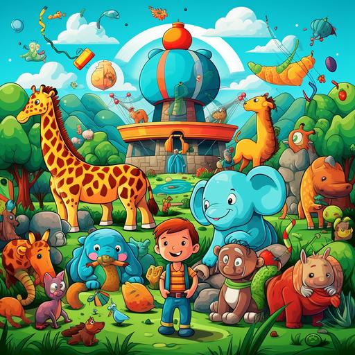 kids illustration, zoo, cartoon style, thick lines, low detail, vivid color