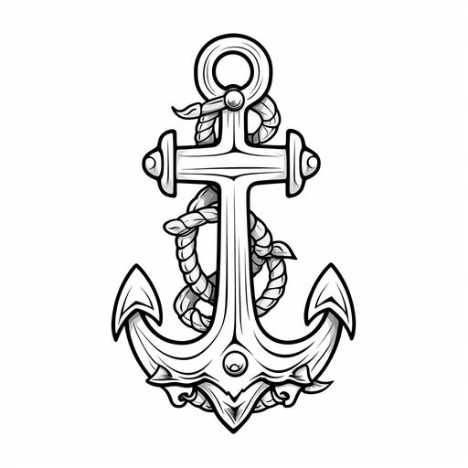 Anchor cartoon style, coloring book, black and white, white background