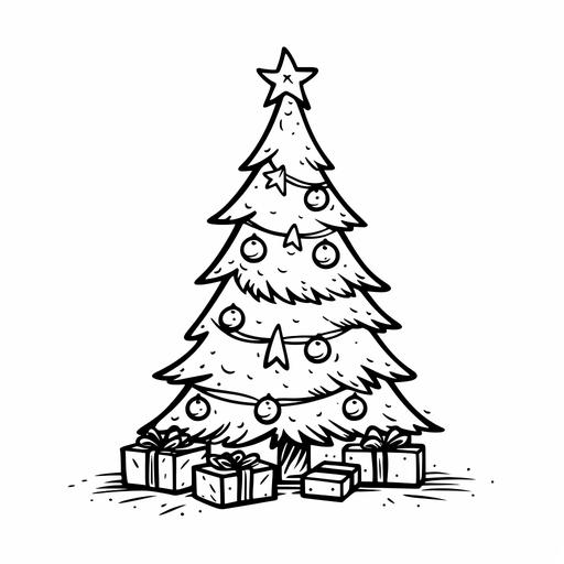 a christmas tree, outline coloring-book --style raw