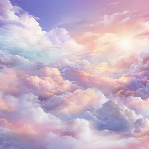 ultra realistic fantasy clouds wallpaper, lots of detail, close up, sparkling, color in pastels, 8k,similar to the cover of taylor swifts lover albulm --ar 1:1