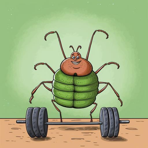 lyme disease as a person lifting weights, cartoon, color