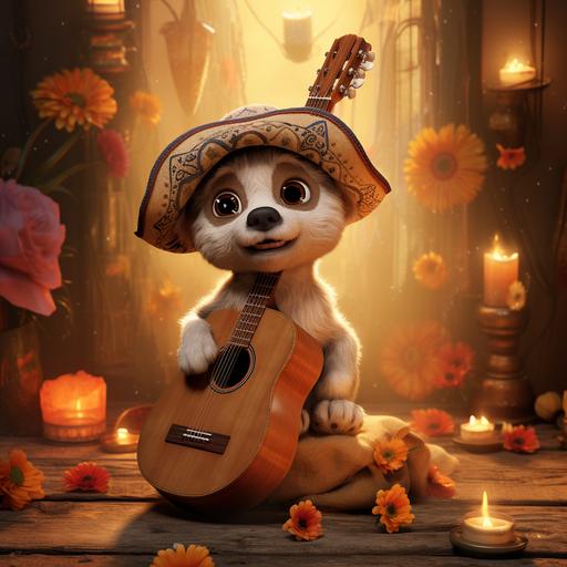 a cute dog for a poster in the theme of disneys coco movie