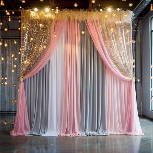 simply made photo area for the event in pink colors with silver and golden glitter