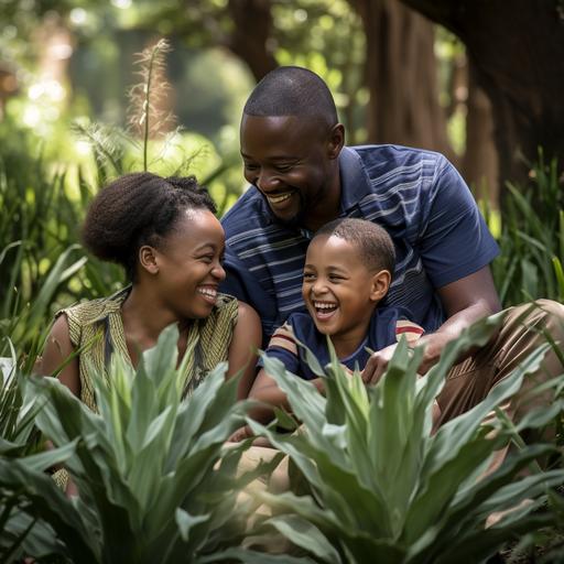 Create a realistic 1080x1080 image for a Facebook Ad in the Wills & Testaments space, aimed at individuals in their 40s and 50s in Johannesburg, South Africa. The image should depict a candid family moment in a general outdoor setting, specifically within the Walter Sisulu Botanical Garden. This scene should evoke a sense of harmony, legacy, and 'peace of mind', resonating with the concept of well-prepared wills. The characters should be appropriately dressed for a relaxed outdoor environment, with the picturesque and tranquil backdrop of the Botanical Garden. Use a broad color palette to craft a warm, inviting, and culturally relevant atmosphere.