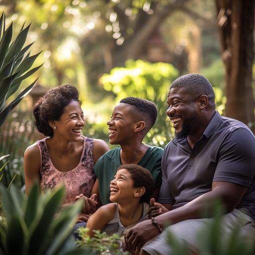 Create a realistic 1920x1080 image for a Facebook Ad in the Wills & Testaments space, aimed at individuals in their 40s and 50s in Johannesburg, South Africa. The image should depict a candid family moment in a general outdoor setting, specifically within the Walter Sisulu Botanical Garden. This scene should evoke a sense of harmony, legacy, and 'peace of mind', resonating with the concept of well-prepared wills. The characters should be appropriately dressed for a relaxed outdoor environment, with the picturesque and tranquil backdrop of the Botanical Garden. Use a broad color palette to craft a warm, inviting, and culturally relevant atmosphere.