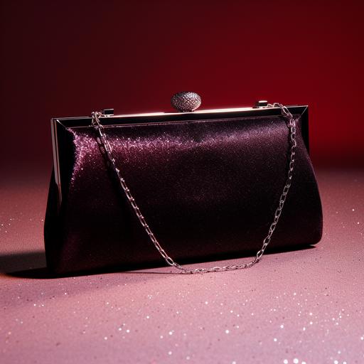 generate luxury plain rectangle black shining fabric evening bag for ballroom. maroon background