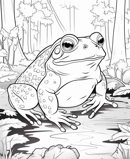 coloring page for kids, toad, cartoon style, thick line, low detailm no shading --ar 9:11