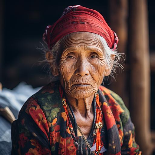 Nepali Old lady with moder dress