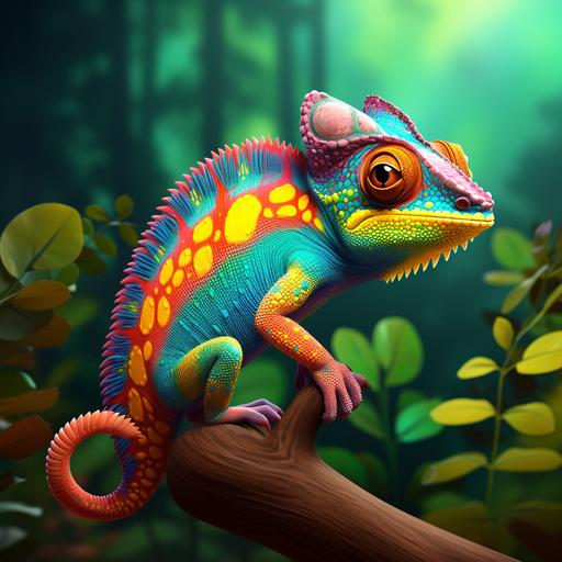 cartoon style picture Chameleon - Chameleons can change the color of their skin to hide from predators or attract attention.