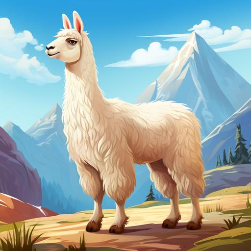 cartoon style picture Llama - Llamas have long necks and fluffy fur. They are often used for carrying loads in mountainous areas