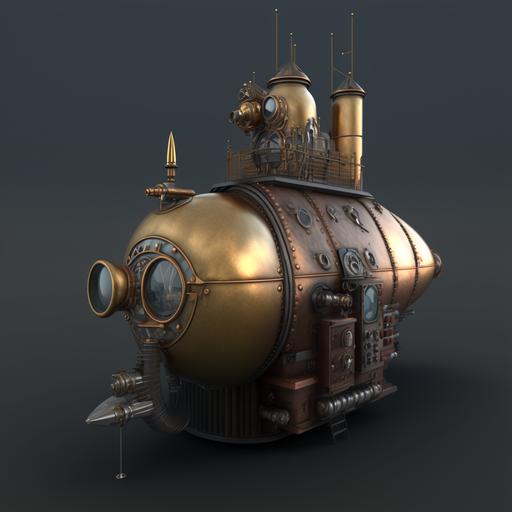3D Steampunk Realistic boiler as a space ship --v 4 --s 150