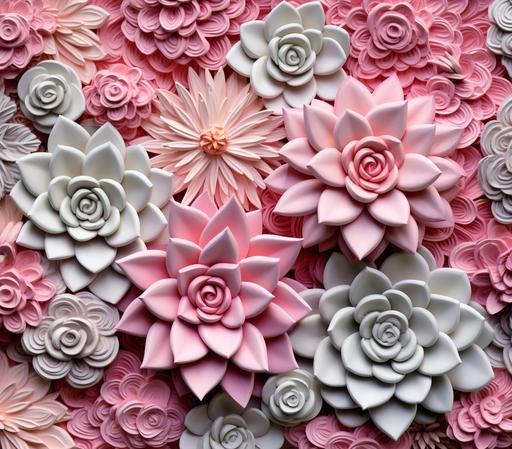 3D White pink quilling floral succulents texture --ar 93:82