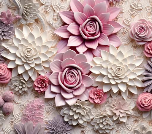 3D White pink quilling floral succulents texture --ar 93:82