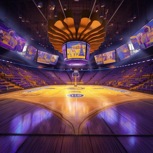 3D cartoon court side of the LA Lakers basketball court