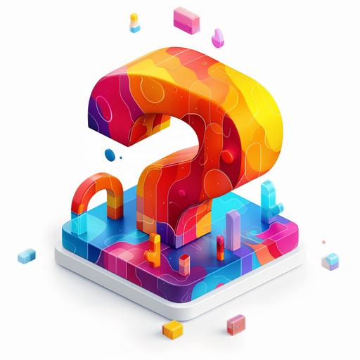 3D icon of Question mark , gradient glass, cartoon, colorful color matching, isometric design, 3D modeling, OC rendering, white background --sref  --v 6.0 --s 750 --style raw