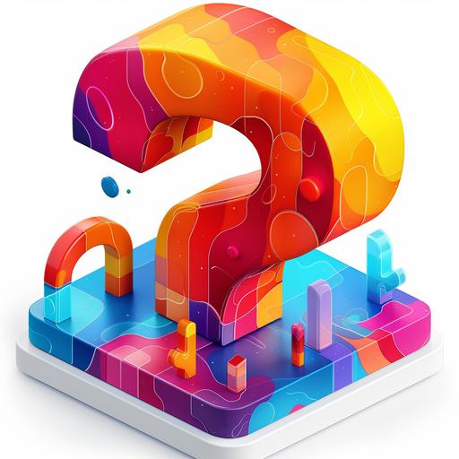 3D icon of Question mark , gradient glass, cartoon, colorful color matching, isometric design, 3D modeling, OC rendering, white background --sref  --v 6.0 --s 750 --style raw