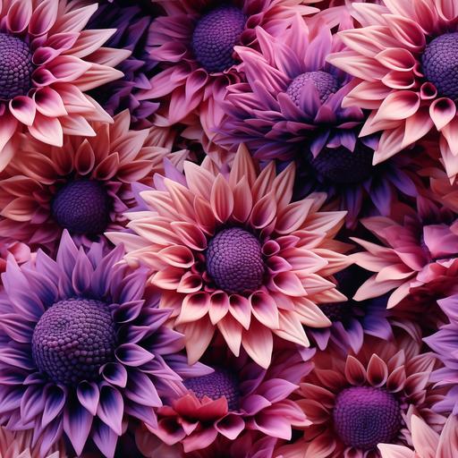 3D pink purple sunflowers, hyper realistic --tile