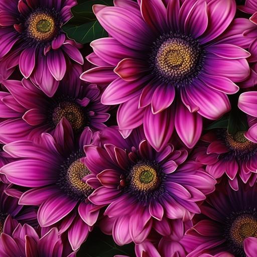 3D pink purple sunflowers, hyper realistic --tile