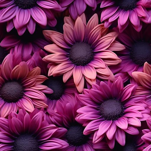 3D pink purple sunflowers, hyper realistic --tile