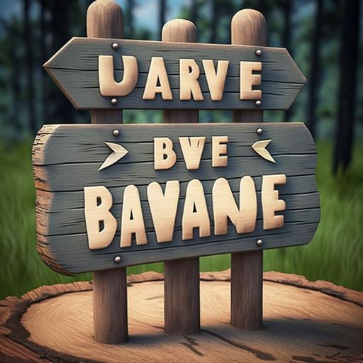 3D sign. Pixar style. Wooden sign for a camp. Big sign held up with wooden posts. “CAMP BRAVE BUNNY” is written on the sign.