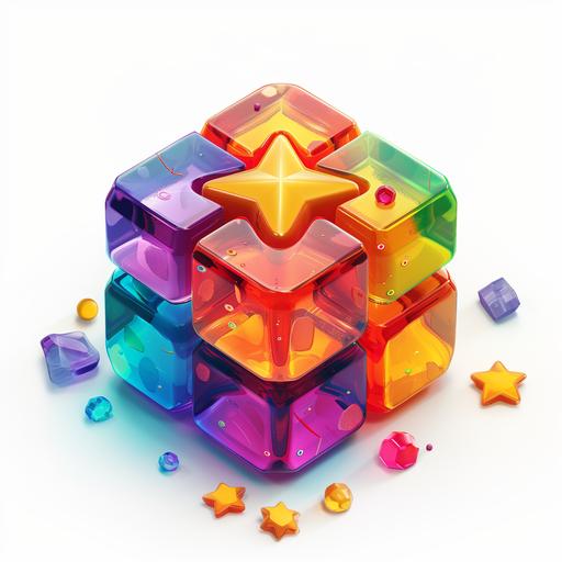 3D star on a rounded rectangle , gradient glass, cartoon, colorful color matching, isometric design, 3D modeling, OC rendering, white background --s 1000 --sref  --v 6.0 --style raw
