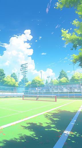 3D tennis court scene, cartoon scene, HD detail, 3D, blender, best picture quality, 8k --ar 9:16 --niji 5