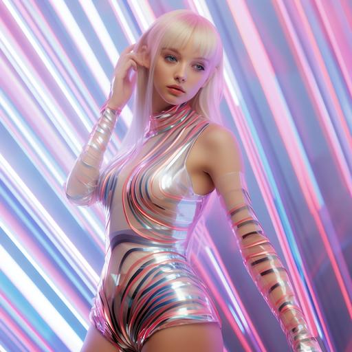 3DCG modeling a younggirl style of ballerina (rainbow-colored)holographic iridescent metallic latex PVC clothing,high fashion model draped in Mobius stripes, Dancing face of the members of BLACKPINK, a Korean K-pop group.Hong Kong submerged in water, but Neon blinks. However, It is in the form of typography.A 3DCG modeling a younggirl style of ballerina (rainbow-colored)holographic iridescent metallic latex PVC clothing,high fashion model draped in Mobius stripes, Dancing