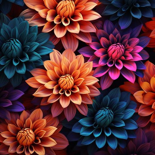 3d 8k neon fall colored dahlias with dark background — tile — v 5.1 — style raw