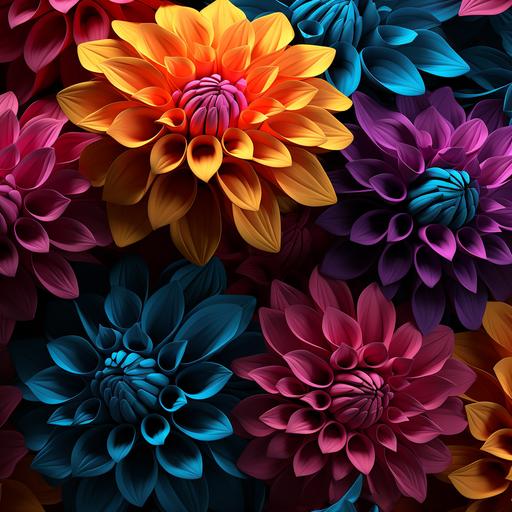 3d 8k neon fall colored dahlias with dark background — tile — v 5.1 — style raw