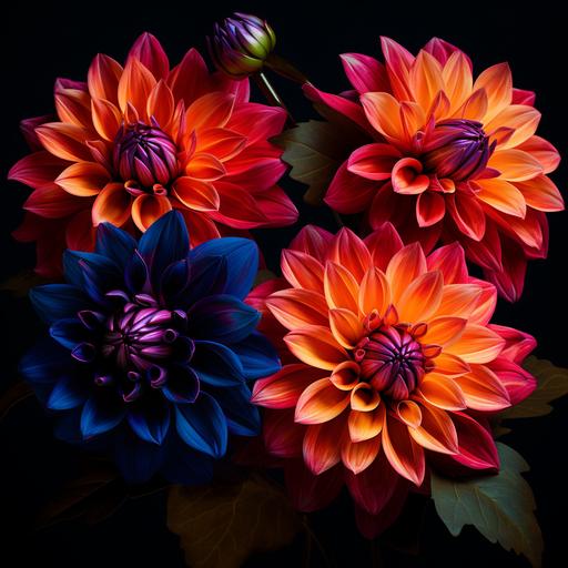 3d 8k neon fall colored dahlias with dark background — tile — v 5.1 — style raw