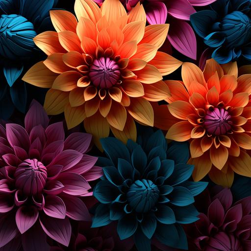 3d 8k neon fall colored dahlias with dark background — tile — v 5.1 — style raw