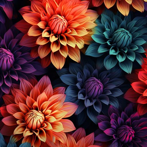 3d 8k neon fall colored dahlias with dark background — tile — v 5.1 — style raw