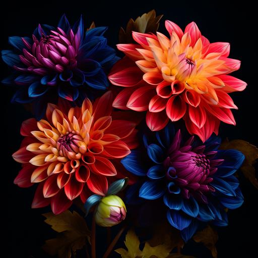 3d 8k neon fall colored dahlias with dark background — tile — v 5.1 — style raw