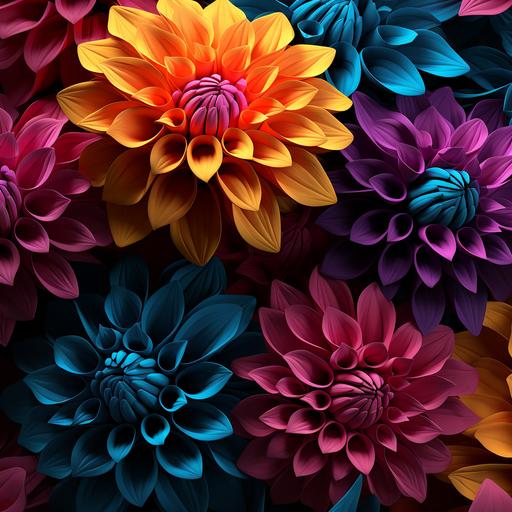 3d 8k neon fall colored dahlias with dark background — tile — v 5.1 — style raw