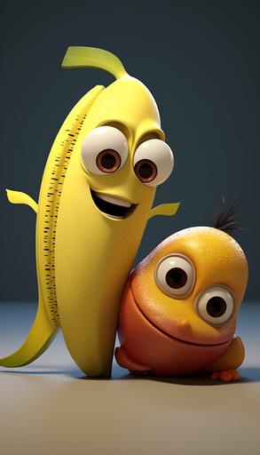 3d Pixar animation of banana and fish are friends --ar 4:7 --q 2 --s 50
