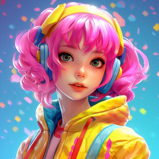 3d anime girl, pfp style, vogue, bright color